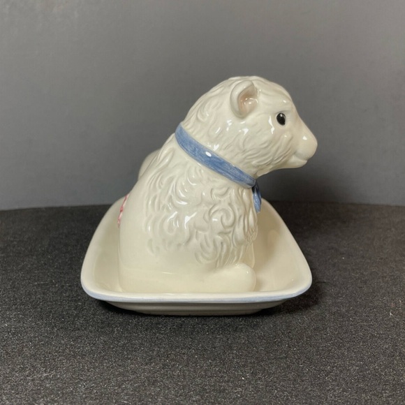 Vintage Leno poppies on blue butter Dish - Picture 3 of 12